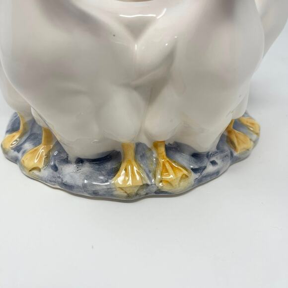 VTG Gaggle of Geese Ceramic Planter White Small Round Red Bows Cottage Farmhouse - Picture 7 of 8